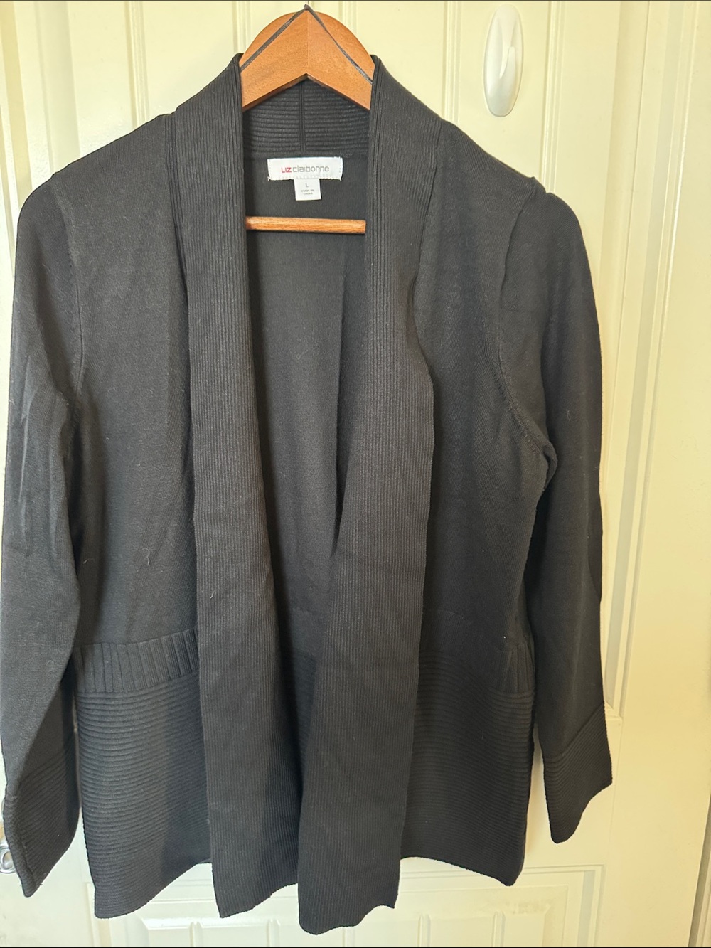 Liz Claiborne Women Black Open-Front Shawl Cardigan Jacket